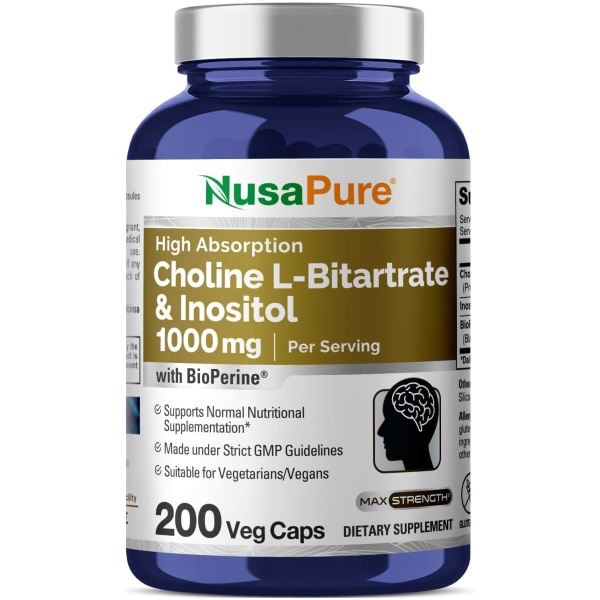 Nusapure Choline & Inositol 1000mg – 200 Capsules