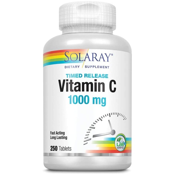 SOLARAY Vitamin C with Rose Hips & Acerola | 1000mg | Healthy Immune Function | 250ct  سولارى فيتامين ج مع ورد المسك والكرز الهندى 1000 مجم ، لصحة وظائف الجهاز المناعى ، 250 حباية